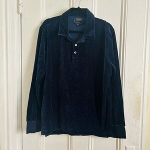 Todd Snyder Navy Blue Velour Velvet Long Sleeve Polo